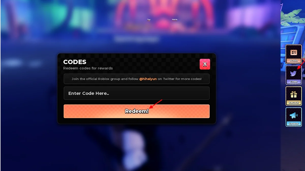 The Anime Zero code redemption window in Roblox