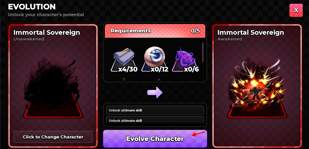 The weapon evolution interface
