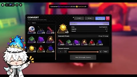 The Convert confirmation exchanges 15 Soul Fragments for three Sun Cores.