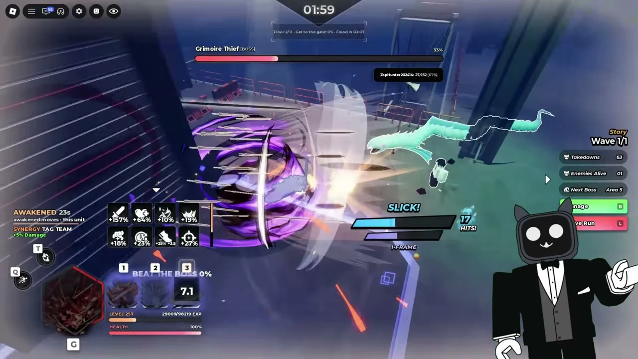 Ye-0 in the same creator’s Tidal chapter; the HUD shows Level 257 and Floor 2.